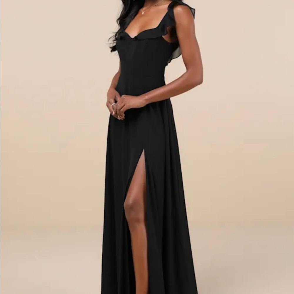 BRAND NEW! With tags! Lulu's Dreamy Admiration Black Ruffled Maxi Dress